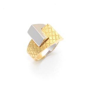 Anel de Ouro Bicolor Texturado