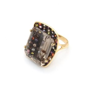 Anel de Ouro Pedras Coloridas