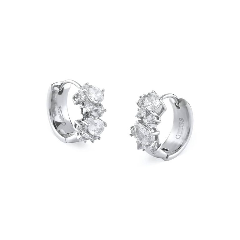 Brincos Guess Wonderlights. Argolas prateadas com cristais de diversos tamanhos.