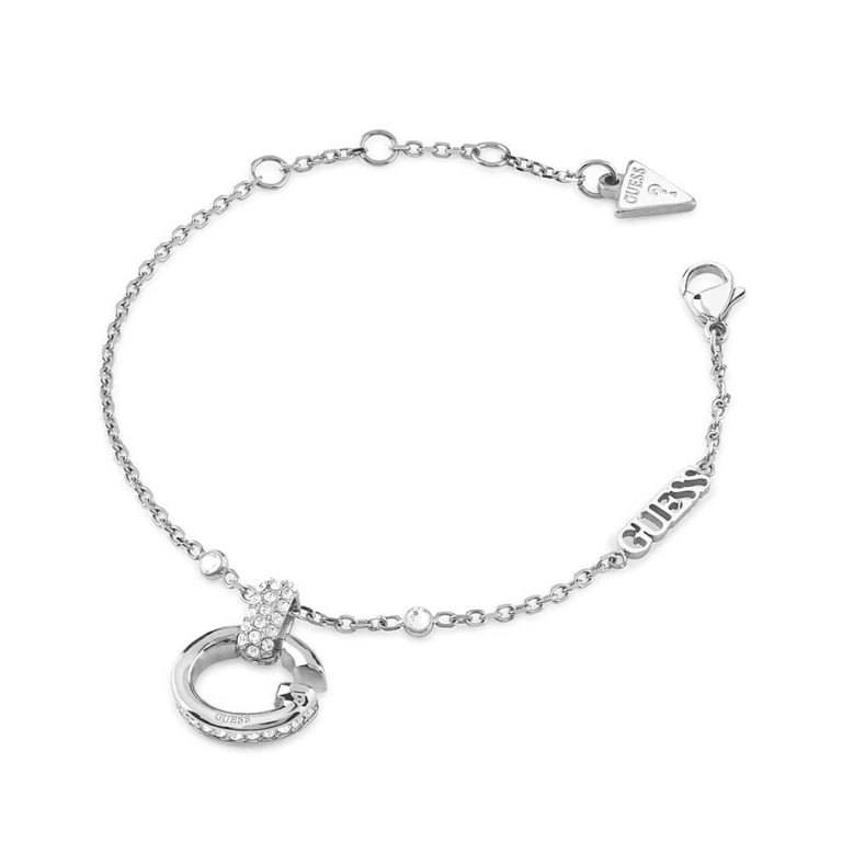 Pulseira Guess Oh My G prateada com o icónico G pendente numa argola adornada.