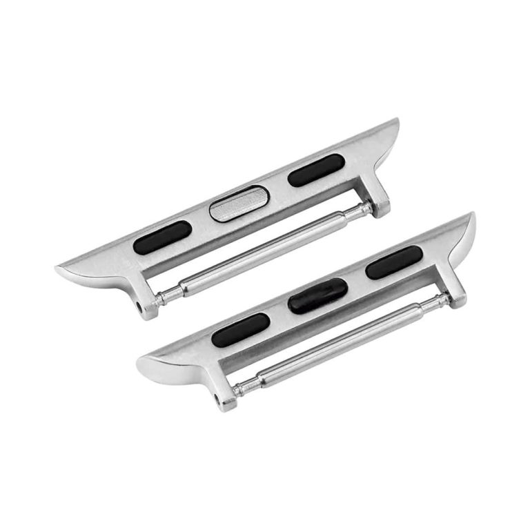 Adaptador de bracelete 22 Apple Watch prateado, estrutura metálica para encaixe seguro.