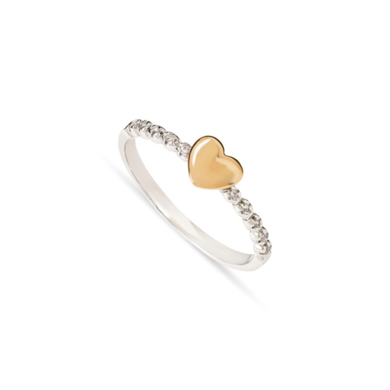 Anel FR Jewels em ouro com pequeno coração central e pedras.