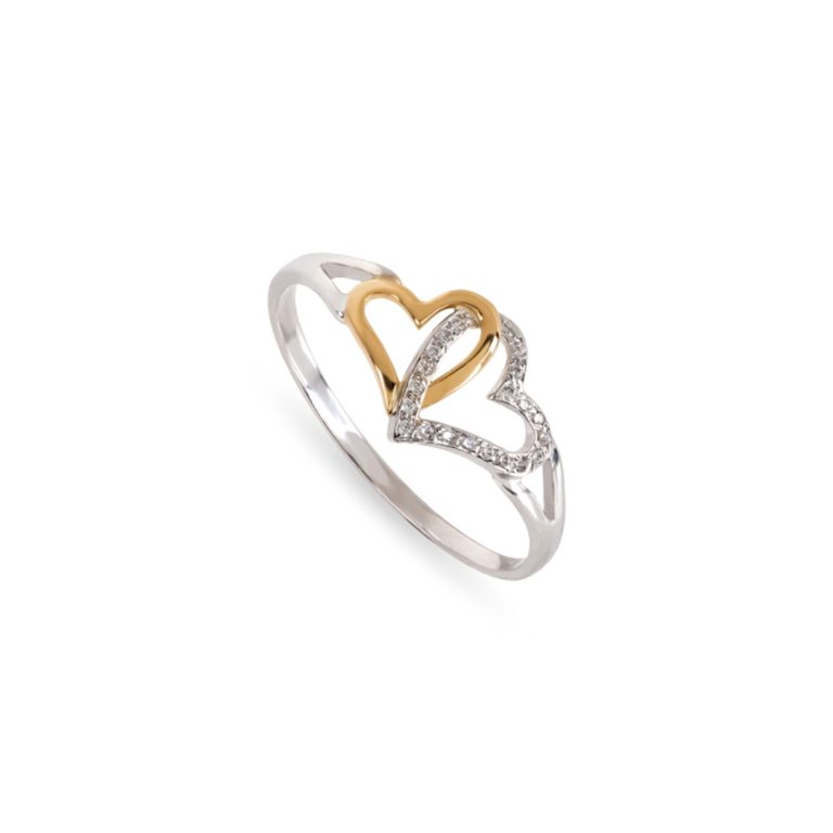 Anel FR Jewels em ouro com dois corações entrelaçados e acabamento brilhante.