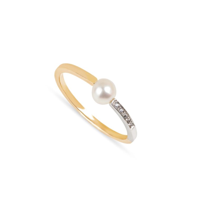 Anel FR Jewels de joalharia em ouro com pérola de água salgada e diamantes laterais.