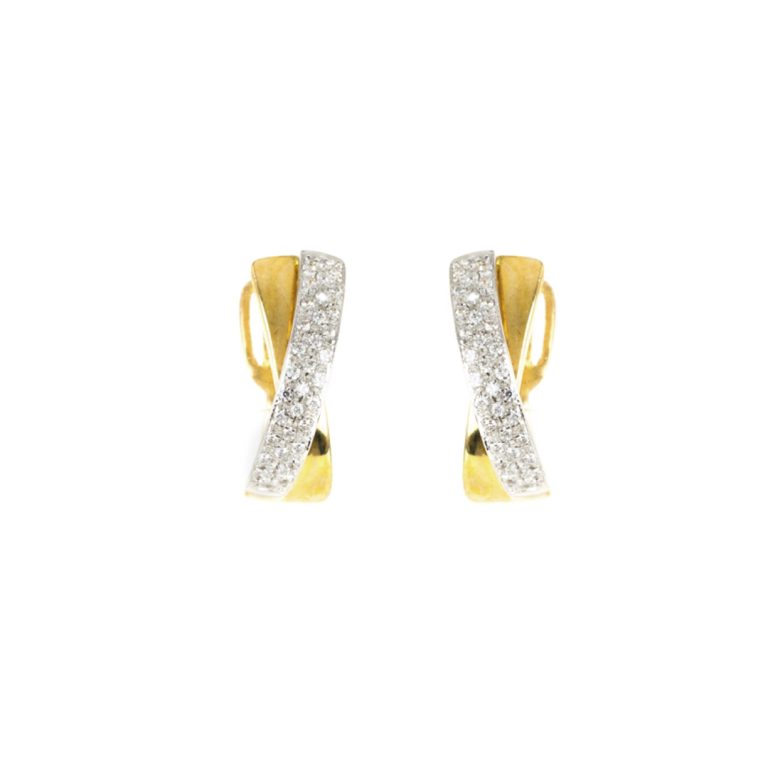 Brincos FR Jewels em ouro com design cruzado e estilo intemporal.