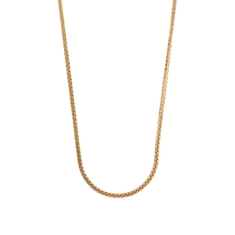 Colar de ouro malha espiga bicolor e lapidações em ouro branco que realçam o brilho.