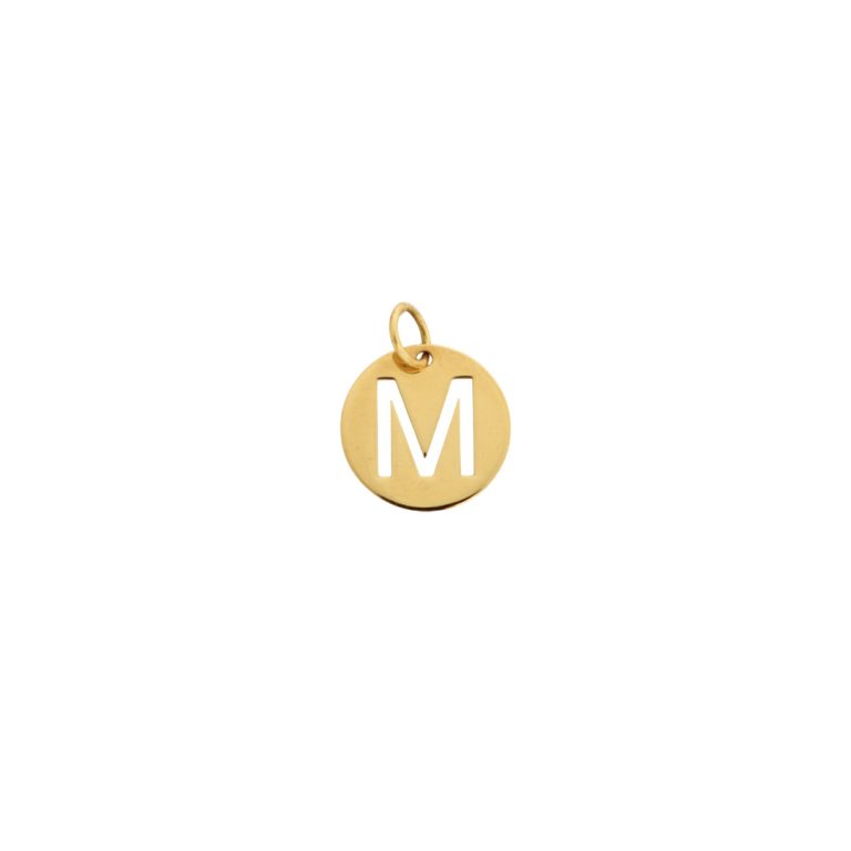 Medalha Spigi com a letra M em design minimalista e elegante.
