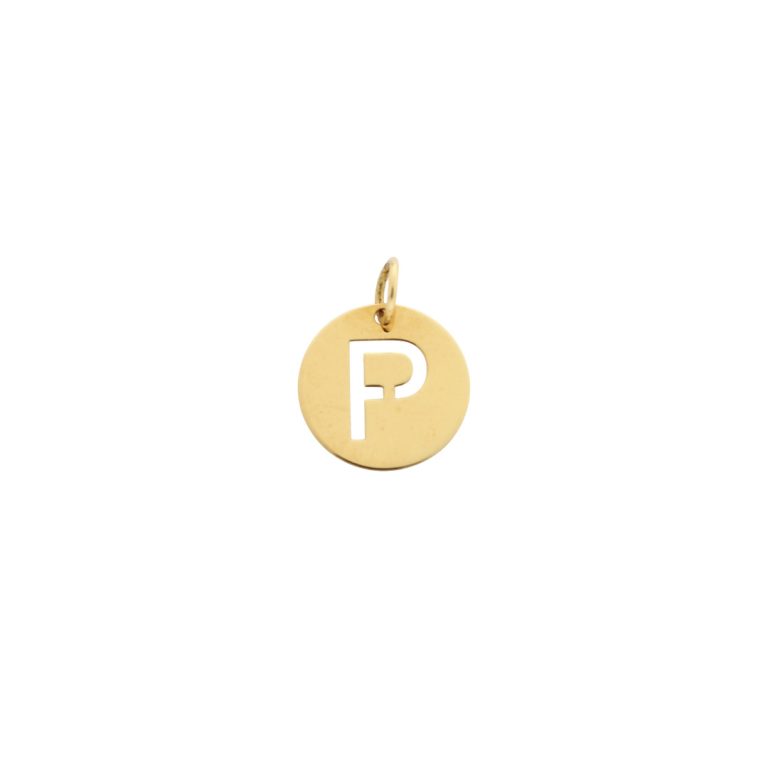 Medalha Spigi com a letra P em design minimalista e elegante.