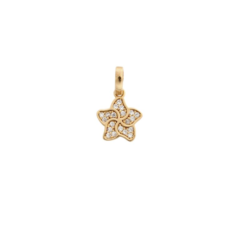 Medalha de ouro em forma de estrela com pedras, pendente moderno e brilhante.