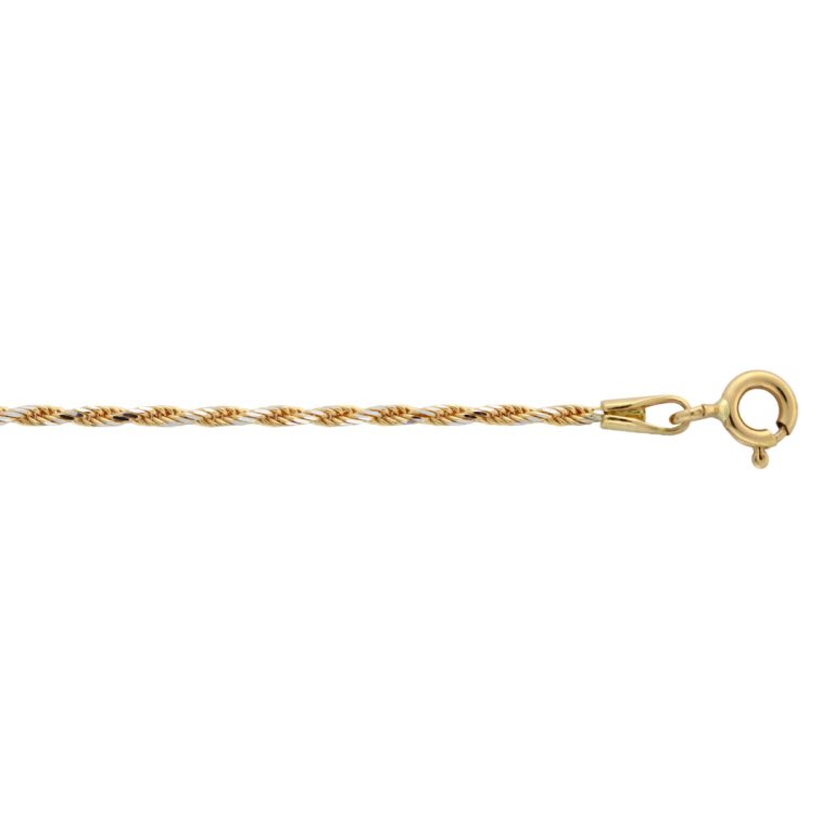 Pulseira de ouro bicolor em malha corda.