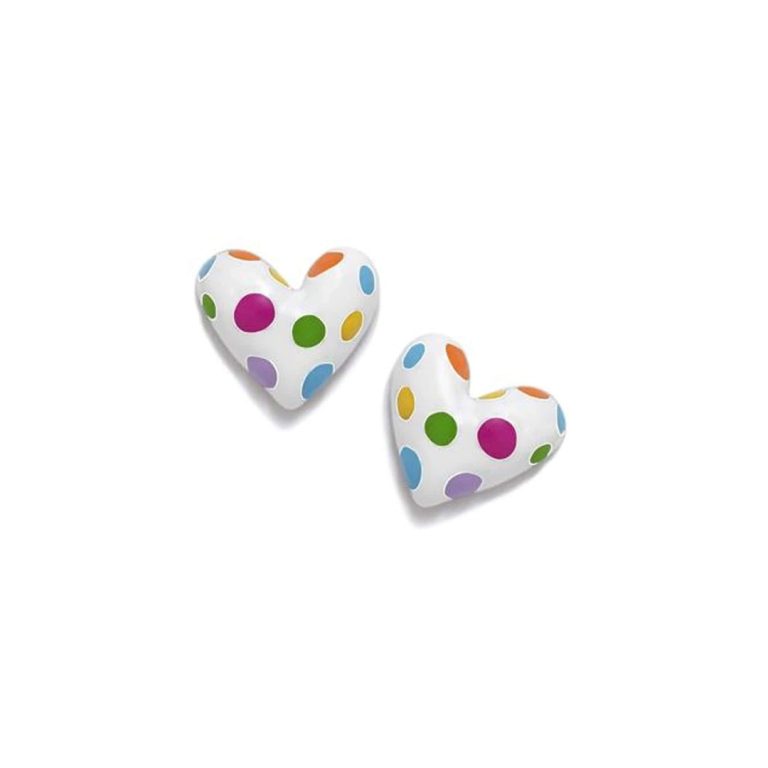 Brincos Agatha Ruiz de La Prada Charms em forma de coração com esmalte colorido.