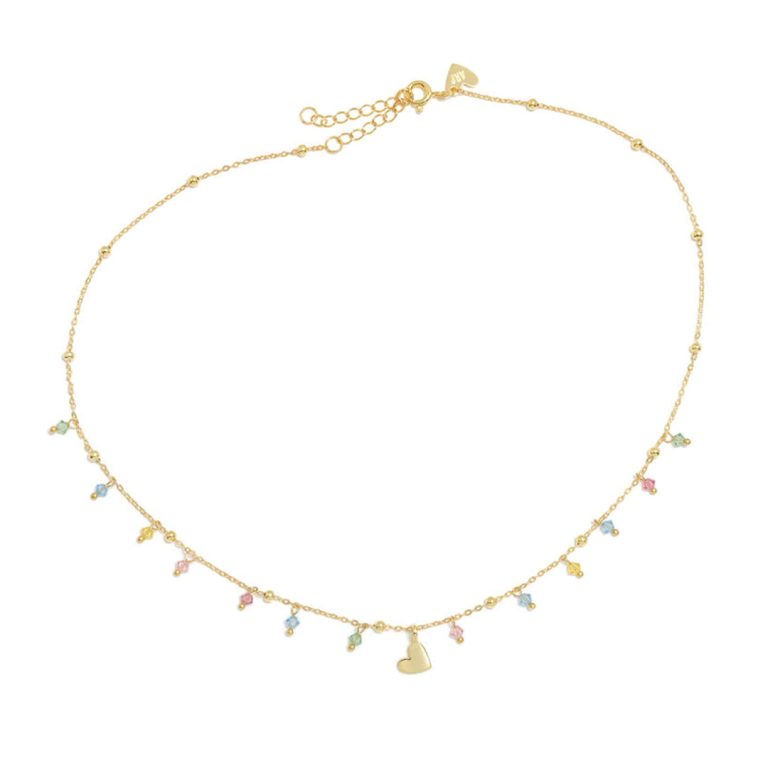 Colar Agatha Ruiz de La Prada Teen com coração dourado e cristais pendentes.