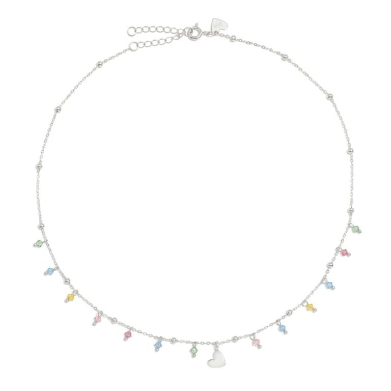 Colar Agatha Ruiz de La Prada Teen prateado com coração e cristais pendentes.