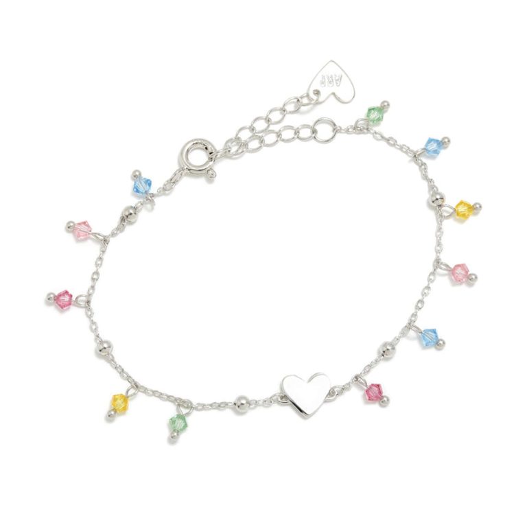 Pulseira Agatha Ruiz de La Prada Teen prateada com coração e cristais pendentes.
