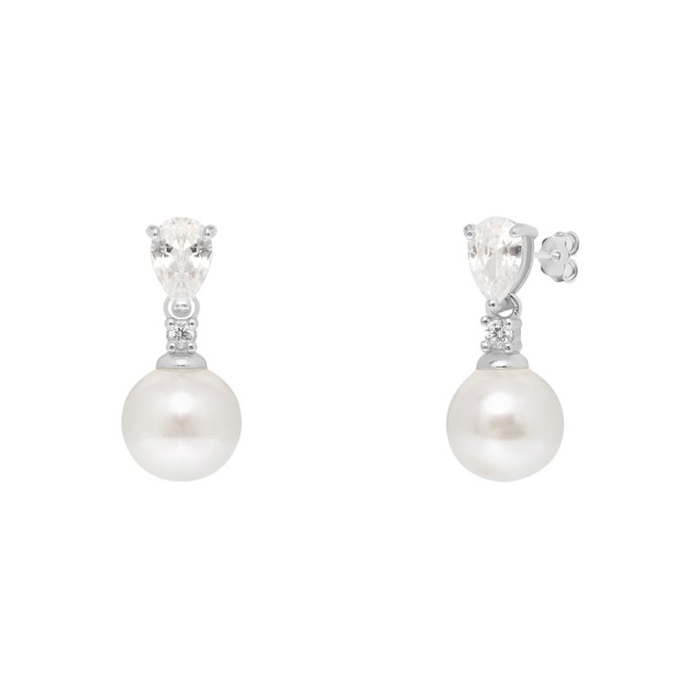 Brincos Eugénio Campos Ephemere com pérola e zircónia, elegância leve.