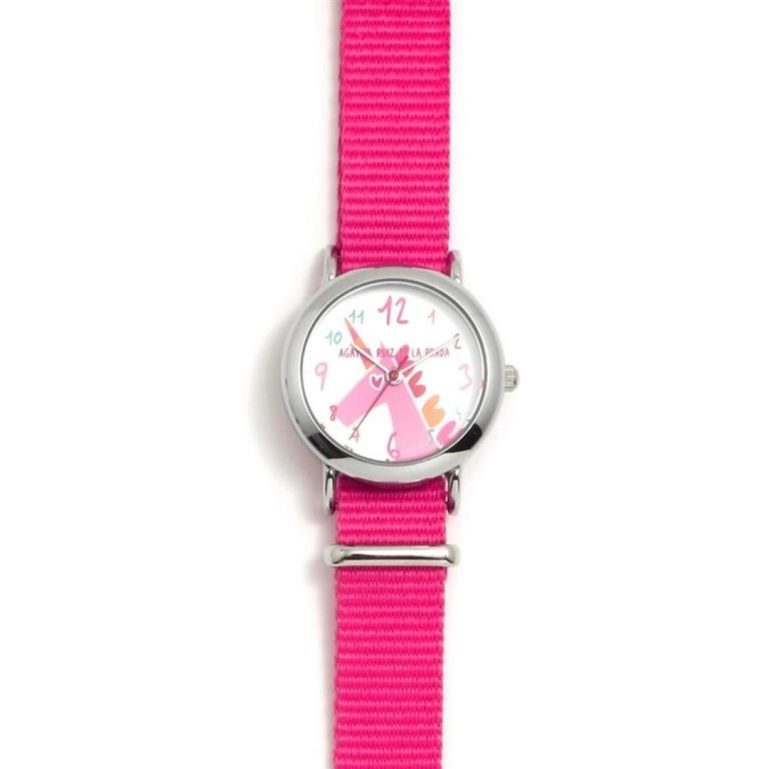 Relógio Agatha Ruiz de La Prada Straps fúcsia com unicórnio no mostrador.