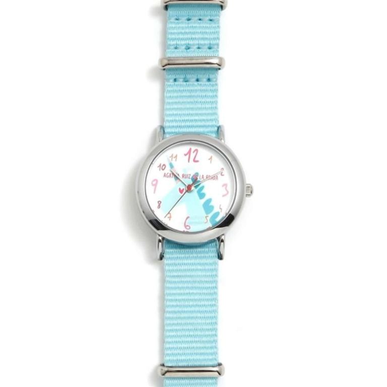 Relógio Agatha Ruiz de La Prada Straps turquesa com mostrador de unicórnio.